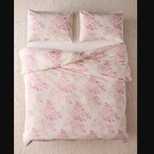 UO Juliette Rose Milk 80% Cotton Floral Bow Toile Duvet Cover Set Twin/Twin XL